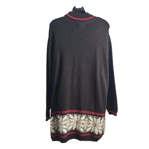 Studio Works Woman's Sweater Black Poinsettia's Long Turtleneck Plus Size 2X